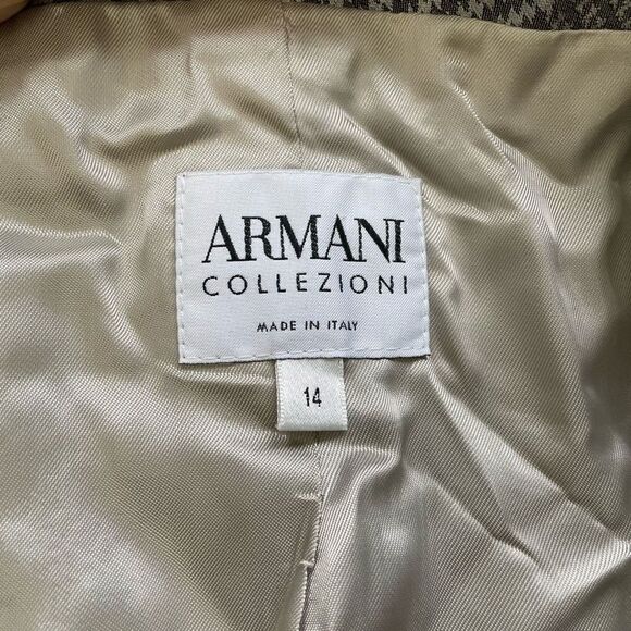 ARMANI COLLEZIONI Shawl Neckline Double Breasted Gray Plaid Blazer Flax Blend 14 - Picture 6 of 9